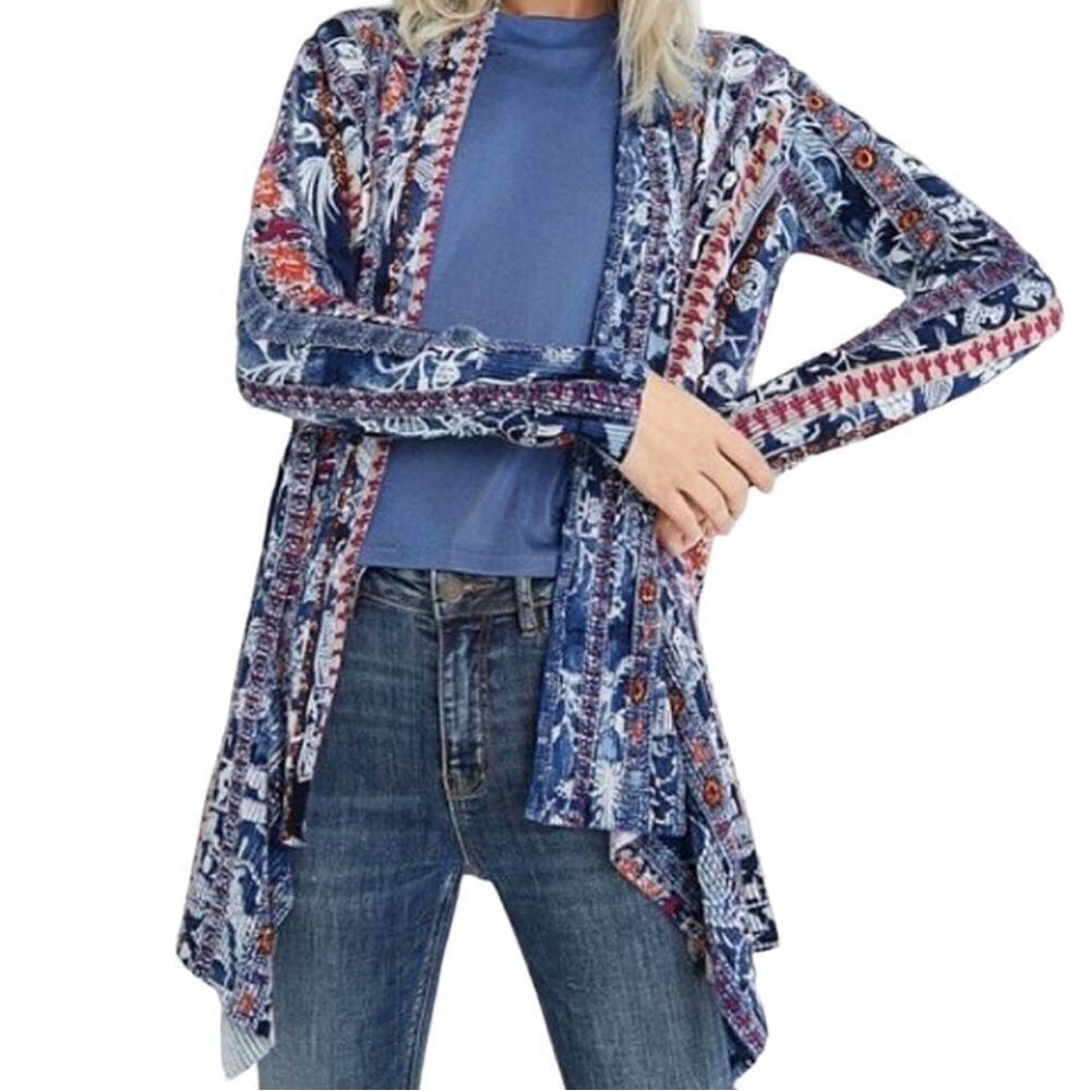 ✨‎ Desigual Women’s Blue Santorini Cactus Print Cardigan Sweater